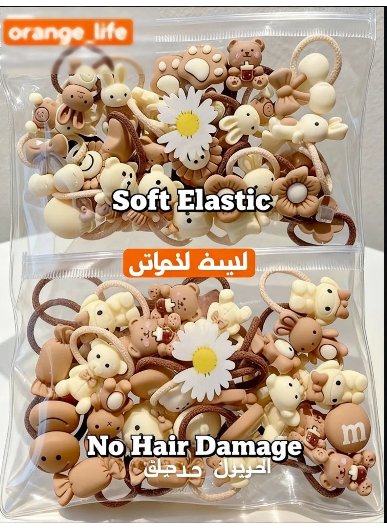 Orange Life Kids Thumb Hair Ties Milk Coffee Color Set, Baby Elastic Hair Bands with Cute Cartoon Figures, Soft No Damage Hair Rings for Girls Toddlers, Daisy Style Packaging, Total 20 Pieces - Image 5